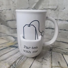Par-tea With Me White Tall Tea Cup Mug w Bag Holder