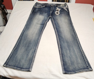 PLATINUM PLUSH RHINESTONE MOTORCYCLE DENIM FLARED JEANS STYLE #4013