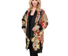 Women Floral Jacquard Open Front Cardigan Boho Chic Long Sleeve Draped One Size