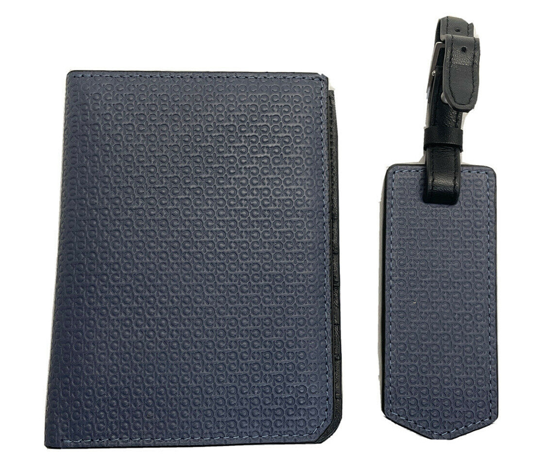 Кошелек Calvin Klein Leather Allover с логотипом CK стоимостью 995 долларов США багажная бирка Подарочная коробка Синий 4690₽