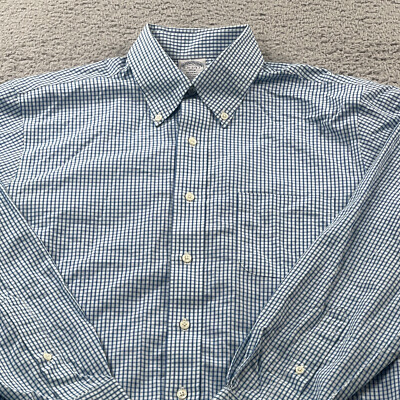 Brook Brothers Shirt Mens 15-2/3 Regent Blue Cotton Long Sleeve  White Check
