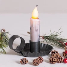 Smokey Black Finished Set of Three Tin Vintage Chamberstick Candle Holders