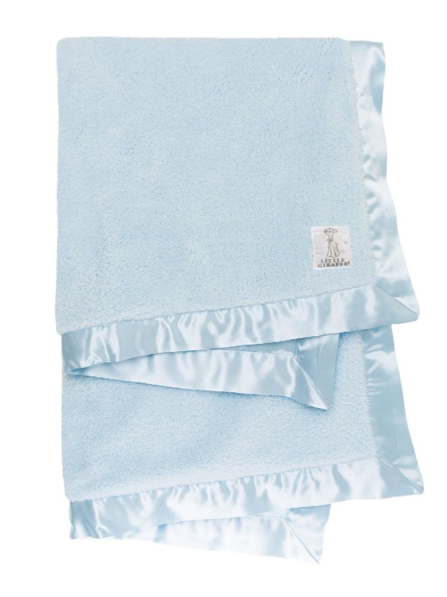 LITTLE GIRAFFE Baby's Blue Chenille Satin Soft Fuzzy Comfy Blanket