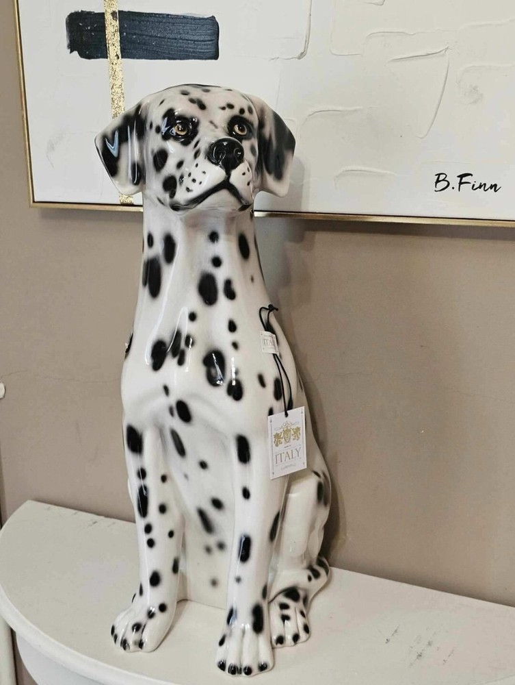 Dog Statue Dalmatian Large Glazed Ceramic Sculpture Made In Italy- 21