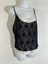Boutique Europa Women's Lace Tank Top Black White Vintage Large