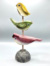 Handcrafted Wooden Bird Sculpture Trio   Colorful Rustic Folk Art Decor, 14  
