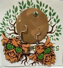 Wooden St. Patrick's Day Cow Dangle Earrings