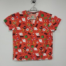 Cassandra O Halloween Scrub Top XL Ghost  Pumpkin Print Polyester