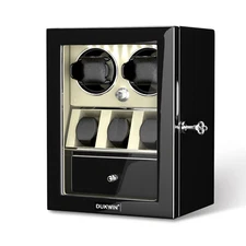 LED Light Automatic 2 Watch Winder With 3 Extra Watch Display Storage Box White