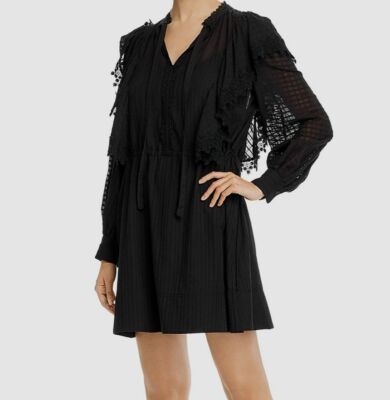 $795 See By Chloe Women's Black Lace Trim Cotton Mini A-Line Dress Size US  10 | eBay