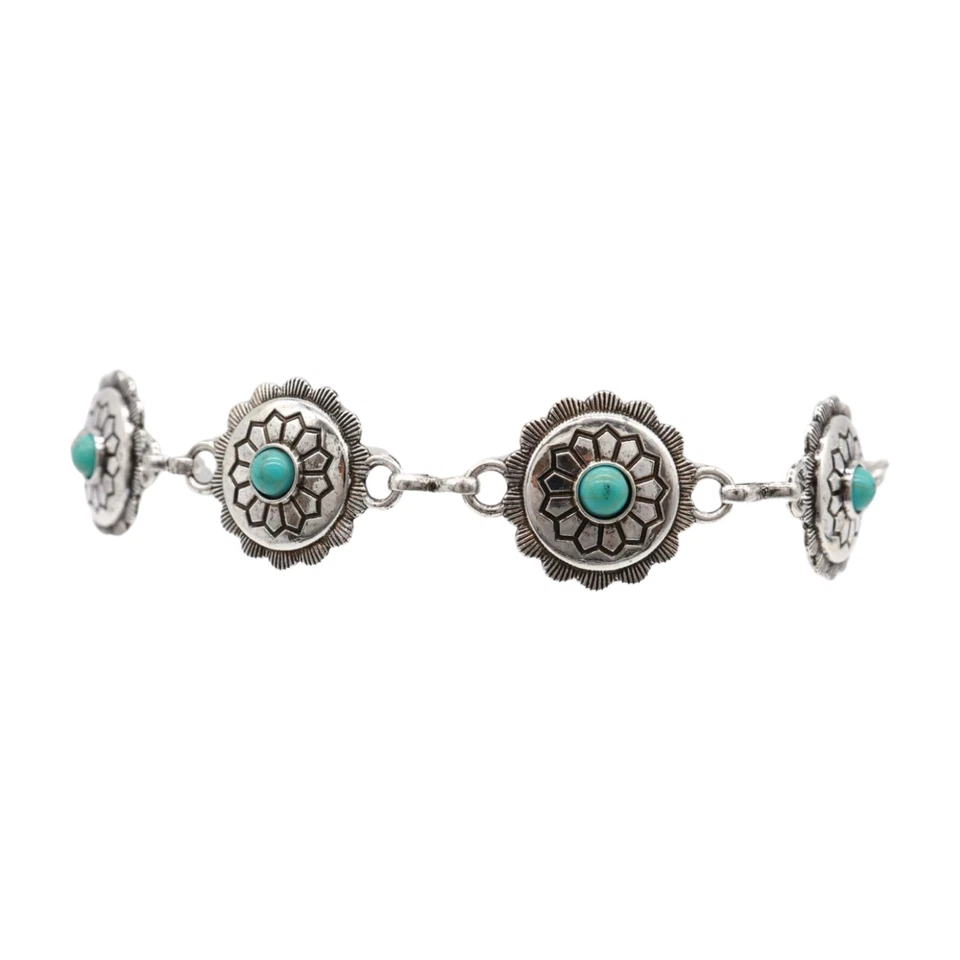 Women Silver Metal Chain Boot Bracelet Shoe Turquoise Blue Flower Charm Jewelry - Imagem 3 de 4