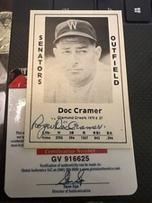 Autographed 1979 Diamond Greats Baseball Card Washington Senators Doc Cramer