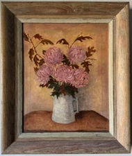 HAFELY ANTIQUE MODERN STILL LIFE FLOWERS IMPRESSIONIST OIL PAINTING VINTAGE 1961