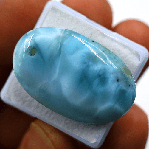 38 CT Natural Dominican Larimar AA+ Grade 31x20mm Oval Cabochon Drilled Gemstone - Picture 2 of 10