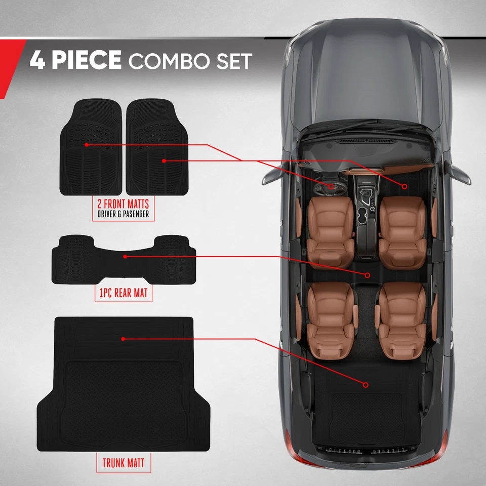 All Weather Rubber Floor Mat Car Truck + Black Cargo Liner Heavy Duty 4 PC - Image 3 of 4