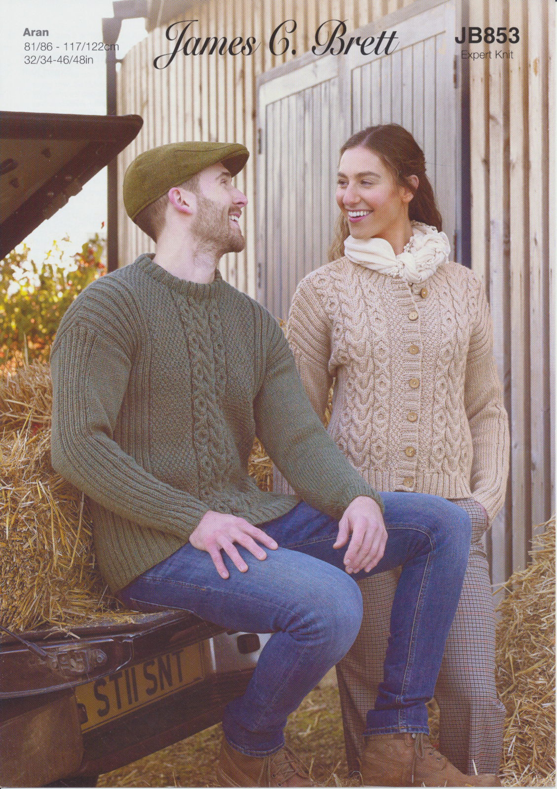 Knitting Pattern Cable Knit Mens Jumper & Ladies Cardigan James Brett Aran JB853