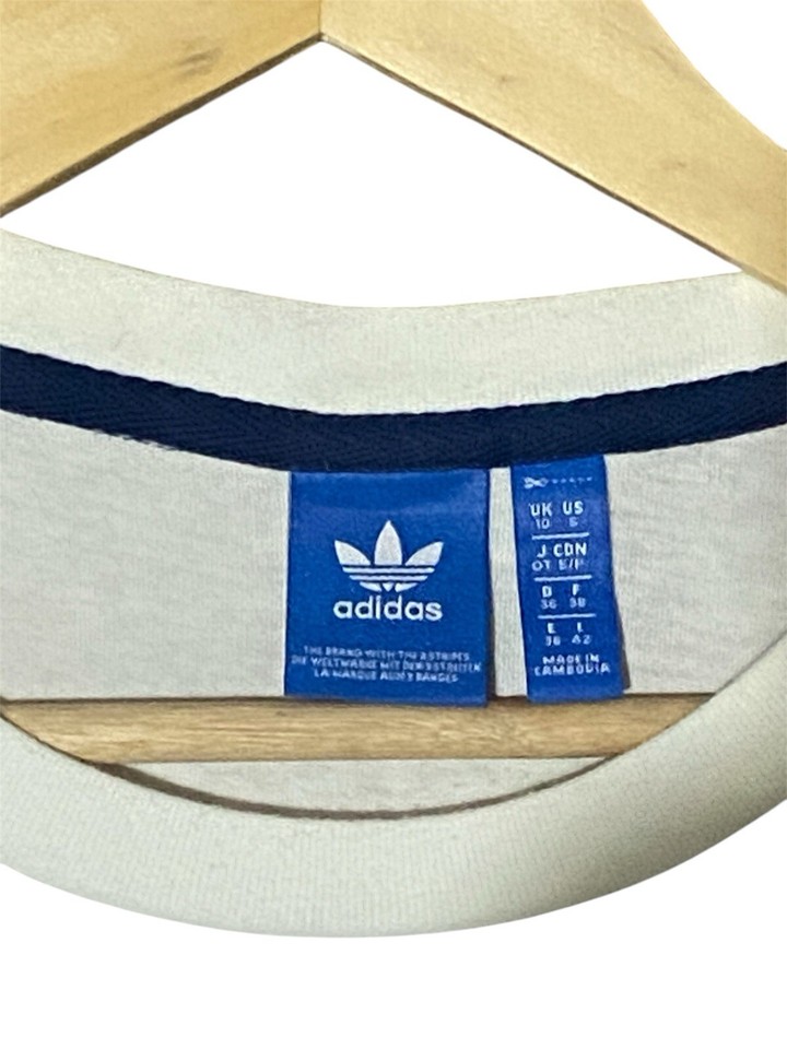 ADIDAS Bf Trefoil Short Sleeve TShirt Womens Size 10 White Crew Neck