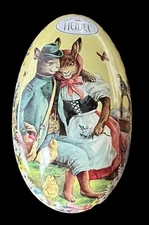 HEIDEL CONFISERIE TIN LITHO EASTEG EGG BOX GERMAN RABBITS CHICK EMPTY