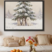 Siberian Husky Oil Painting Canvas Print Dog Art Rustic Winter Decor Wall Art