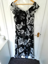 Wallis Size 14 Wrap Effect Dress Black White Floral Crinkle Lined Back Zip