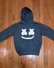 Kids Gray Pullover Hoodie White Face Graphic Hooded Pockets Long Sleeve S