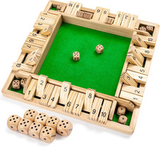 Wooden Shut the Box Game 2 4 Player Large 4 Sided Board with 8 Dice 12 Inch