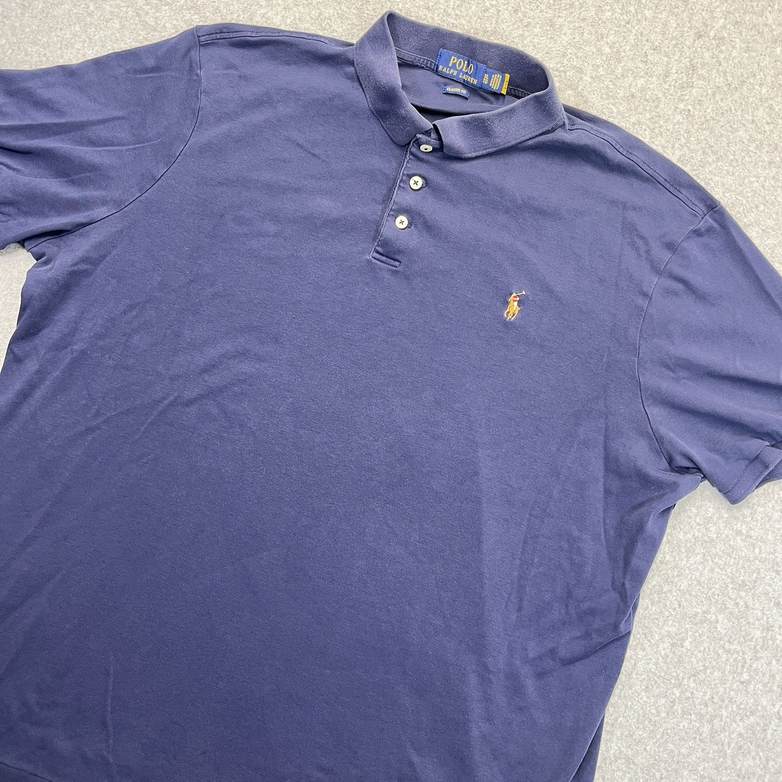 Polo Ralph Lauren camicia uomo XL X Large blu S S carne pony golf tinta unita classica