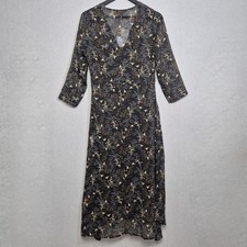 Joe Browns Dress Size 12 Chiffon Maxi Long Sleeve V Neck Black Floral Smart