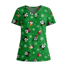Mickey Mouse Women's Scrub Top, Green Size L