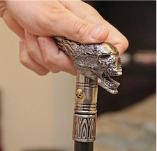 Skull Head Walking Cane 36" 2-Piece Shaft Gothic Skeleton Flame Handle