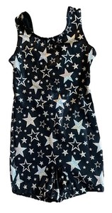 WEISSMAN Girls Gymnastics Dance Leotard Biketard Black w/Holo Silver Stars Ch Sm