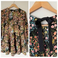 Zara Romper Dress Black Ditzy Floral Long Sleeve Open Back Tiered Mini Small