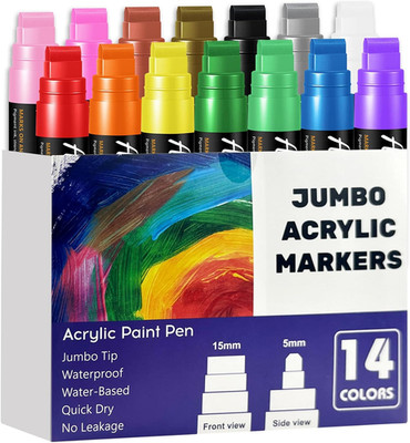 14 Colors Jumbo Markers, Jumbo Acrylic Paint Markers 15mm Wide Felt Tip Permanen