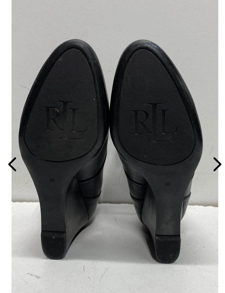 Lauren Ralph Lauren Tamia на танкетке лодыжки ботинок женщин размер 8B черный кожаный ботинок - Изображение 4 из 4