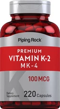 Vitamin K2 MK4 Supplement | 100mcg | 220 Capsules | Non-GMO | By Piping Rock