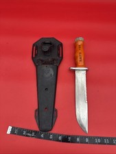 SEA HAWK Orange DIVER Stainless Steel KNIFE with AQUA-LUNG Black SHEATH 13¼"Long