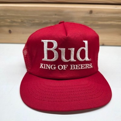 Vintage Budweiser Hat BUD King of Beers Embroidered Red Snapback Trucker 80s