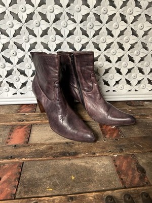  Primabase Italy Plum Leather Ankle Boots Pointed Toe Heeled Booties Women s 10