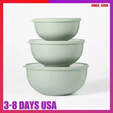 Set of 3 Plastic Mixing Bowl Set with Lids - Figmint™ Green