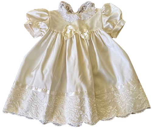 Jo Lene Cream Color Toddler Dress 4T Lace Ribbon & Bow Trim Satin Feel Vintage
