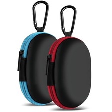 2 Pack Oval Earbud Case Storage Bag with Carabiner, Blue/Red