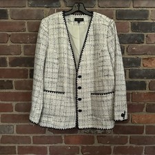 Talbots Jacket Ivory Black Tweed Blazer Preppy Sz 16 -44 Chest / 27  Long