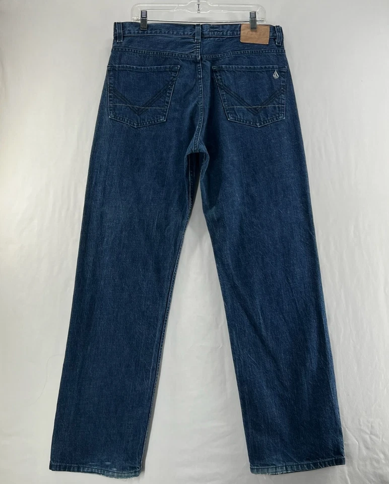 Volcom Stone Boardwear Jeans Sz 34 Black Zip Relaxed Fit Straight Leg Denim Blue - Image 2 of 4