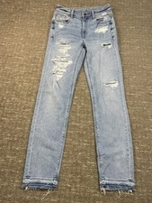 American Eagle Women's Size 2 Long Stretch Mom Jean Light Distressed Wash Jeans