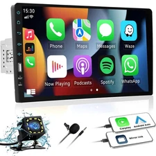 Single 1Din 9" Apple/Android Carplay Car Radio FM/AM Touch Screen Bluetooth +Cam
