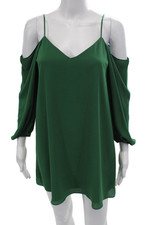 Alice + Olivia Womens V-Neck Long Sleeve Mini Cold Shoulder Dress Green Size XS
