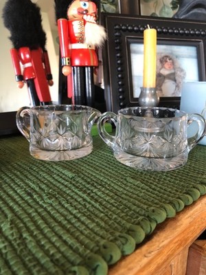 Vintage Heavy ￼Small Clear, Cut Glass Creamer, And Sugar Bowl