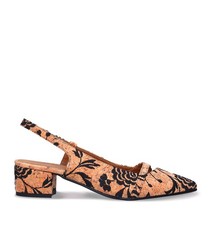 Scarpe donna slingback tacco medio sughero ricamo floreale punta elegante vegane