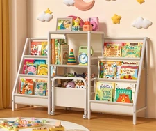 Kids Bookshelf and Toy Storage,2 Sided Child Montessori Bookshelf, Large Toddler