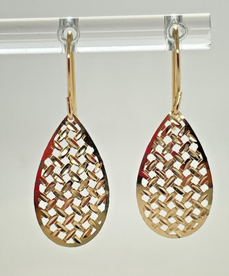 14k Yellow Gold Pear Shaped Lattice Shephard Hook Dangle Earrings .8 Grams